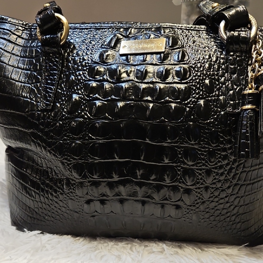Brahmin Black Crocodile Embossed Handbag